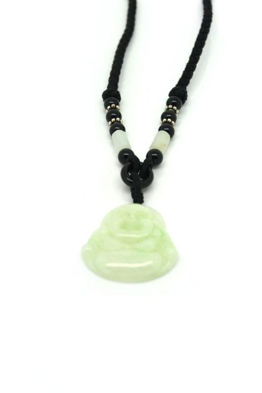 Anhänger aus Jade Lachender Buddha Weiß grünen Reflexen 2