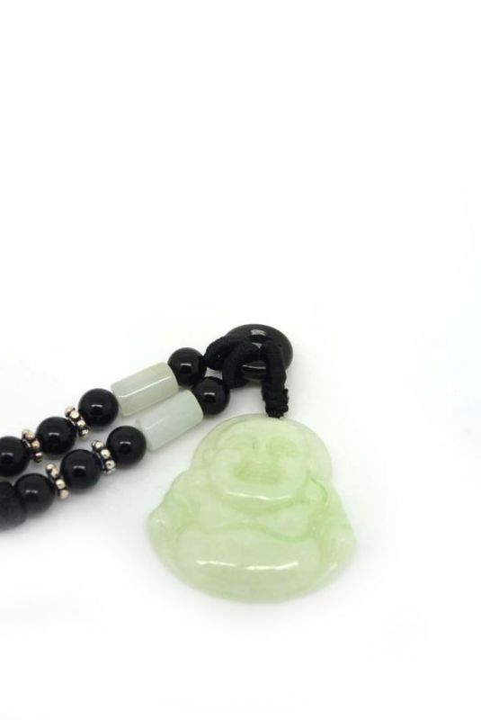 Anhänger aus Jade Lachender Buddha Weiß grünen Reflexen 4
