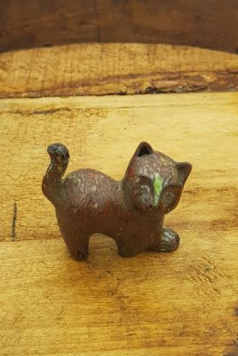 Animal en cloisonné chinois - Chat - Rouge / Marron Animal en cloisonné chinois - Chat - Rouge / Marron