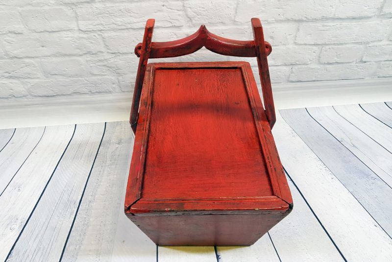 Antigua Caja China Cesta de madera roja 3 3