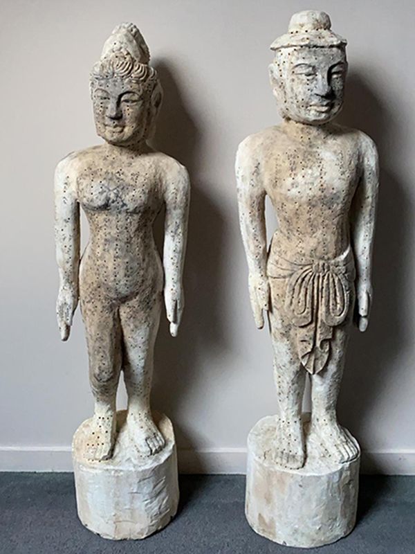 Antigua estatua de acupuntura china - Plástico - Estatua de hombre de acupuntura muy grande - Madera 1