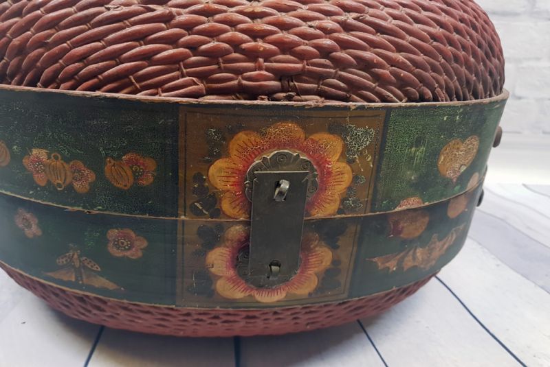 Antigua gran caja de sombrero chino trenzado - Basketry 2