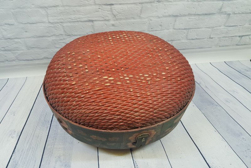 Antigua gran caja de sombrero chino trenzado - Basketry 3