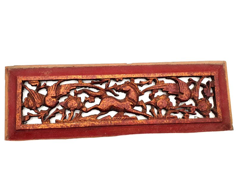 Antigua Placa de Madera - Dinastía Qing - caballo y pájaros 1