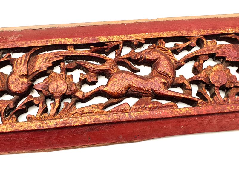 Antigua Placa de Madera - Dinastía Qing - caballo y pájaros 2