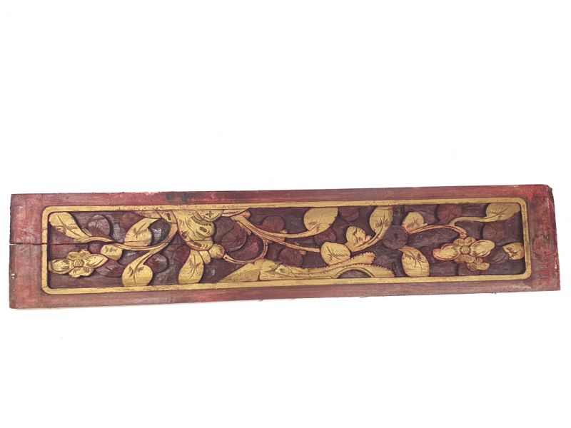 Antigua Placa de Madera - Dinastía Qing - Chino - Flores doradas 1