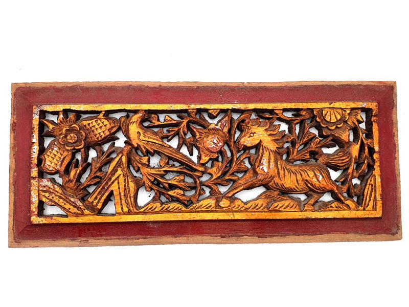 Antigua Placa de Madera - Dinastía Qing - El caballo y el faisán 1