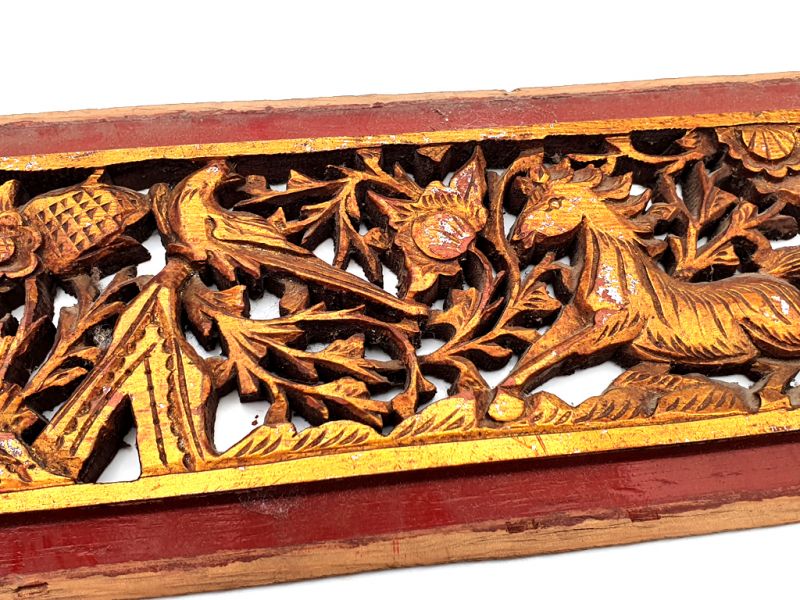 Antigua Placa de Madera - Dinastía Qing - El caballo y el faisán 2