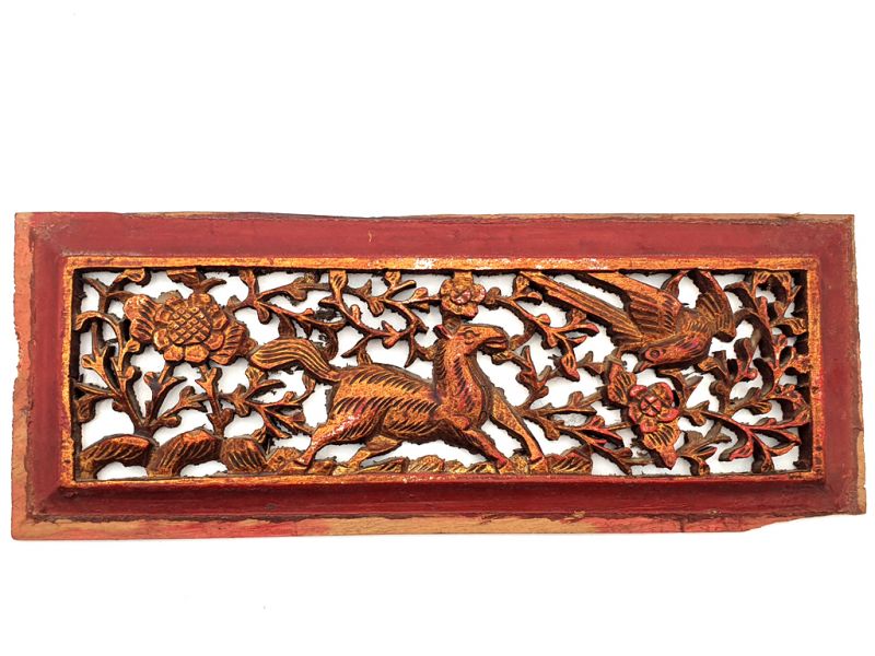 Antigua Placa de Madera - Dinastía Qing - El caballo y el pájaro en el bosque. 1