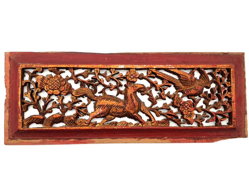 Antigua Placa de Madera - Dinastía Qing - El caballo y el pájaro en el bosque. 2