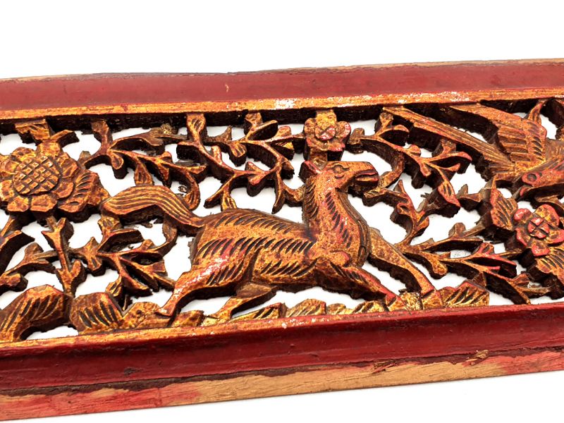 Antigua Placa de Madera - Dinastía Qing - El caballo y el pájaro en el bosque. 3
