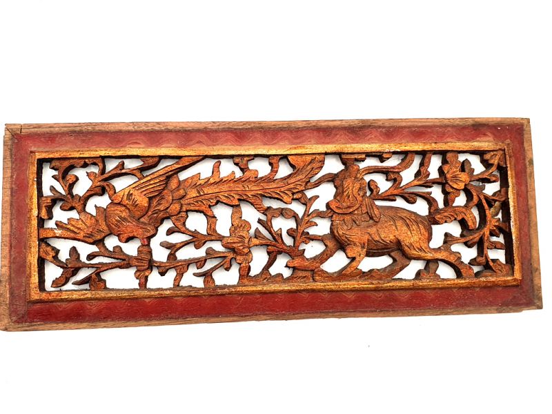 Haga clic en la imagen para ampliar Antigua Placa de Madera - Dinastía Qing - El fénix y el animal mágico 1