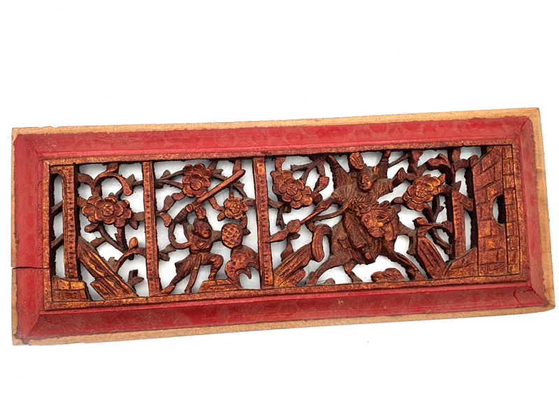 Antigua Placa de Madera - Dinastía Qing - El guerrero y el jinete 1