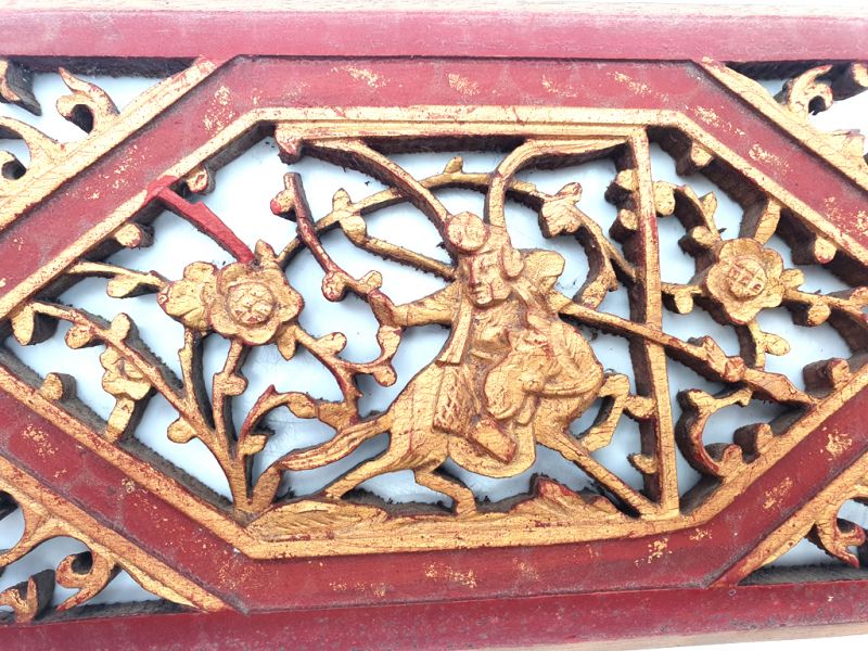 Antigua Placa de Madera - Dinastía Qing - El jinete de los cerezos 2