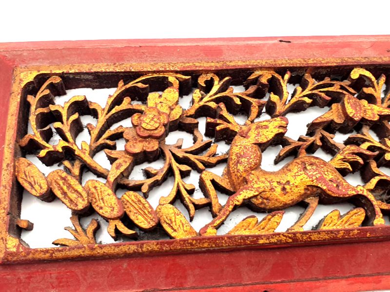 Antigua Placa de Madera - Dinastía Qing - El venado y el pájaro 2