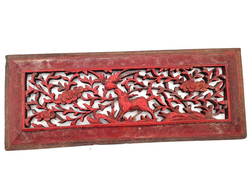 Antigua Placa de Madera - Dinastía Qing - El venado y el pájaro 1