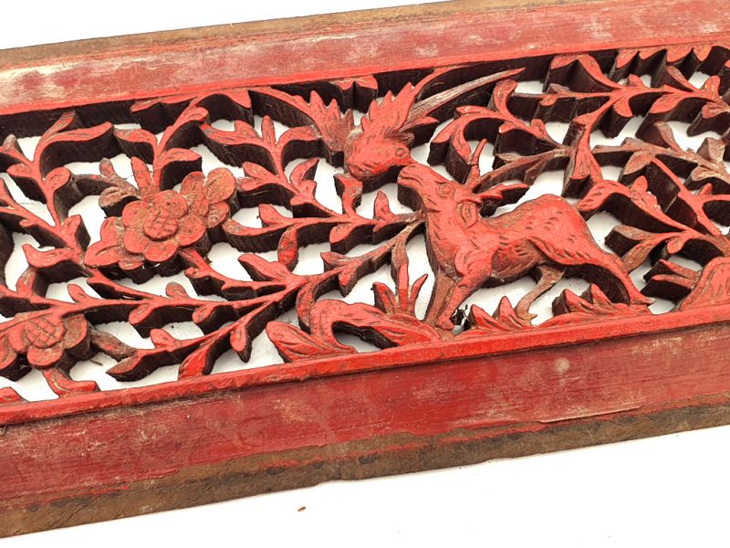 Antigua Placa de Madera - Dinastía Qing - El venado y el pájaro 2