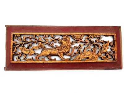 Antigua Placa de Madera - Dinastía Qing - Leones de Fu Antigua Placa de Madera - Dinastía Qing - Leones de Fu
