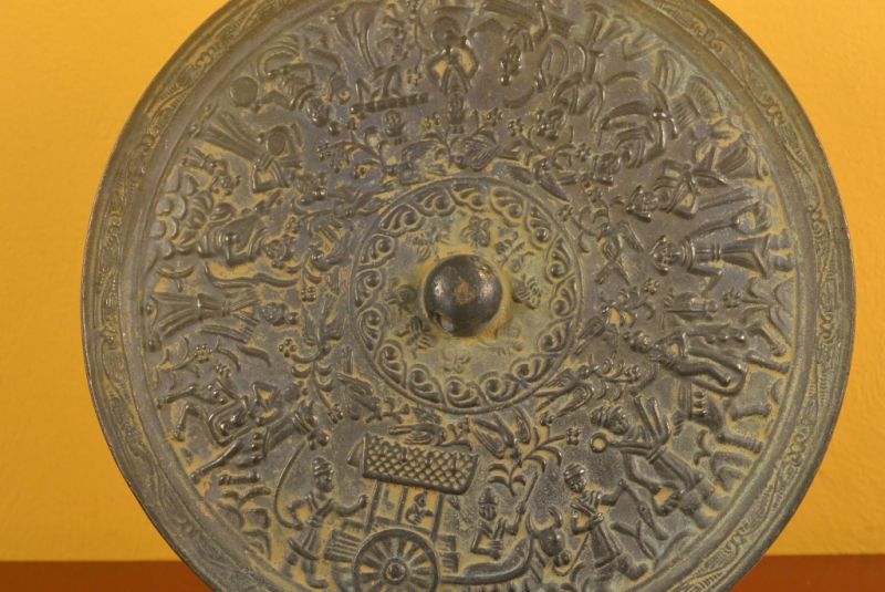 Antiguo espejo de bronce Paisajes chinos 3