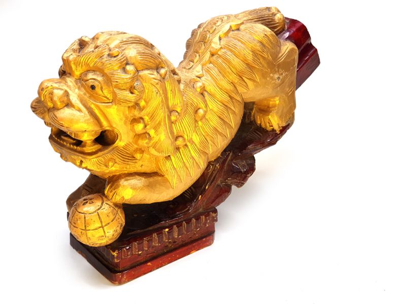 Antiguo Leones de Fu en madera - Dorado 1