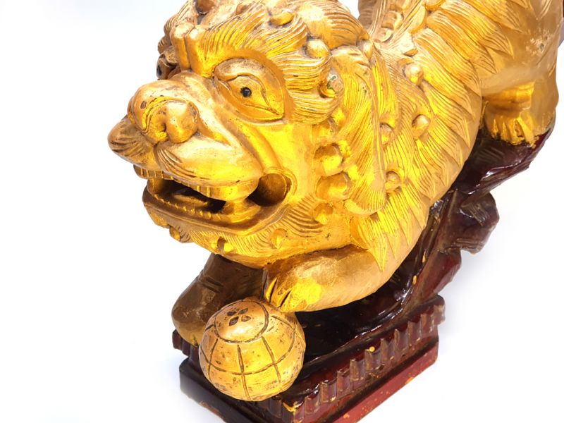 Antiguo Leones de Fu en madera - Dorado 2