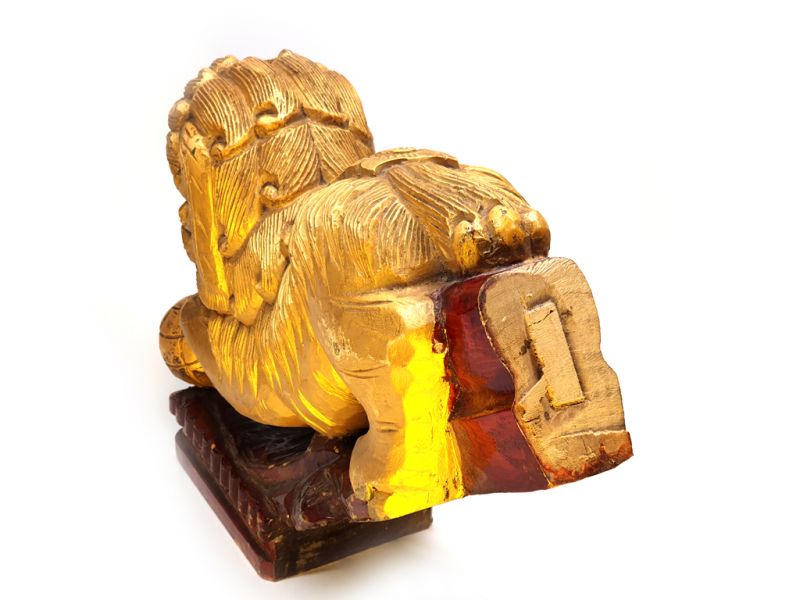 Antiguo Leones de Fu en madera - Dorado 4