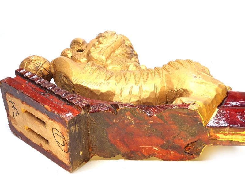 Antiguo Leones de Fu en madera - Dorado 5