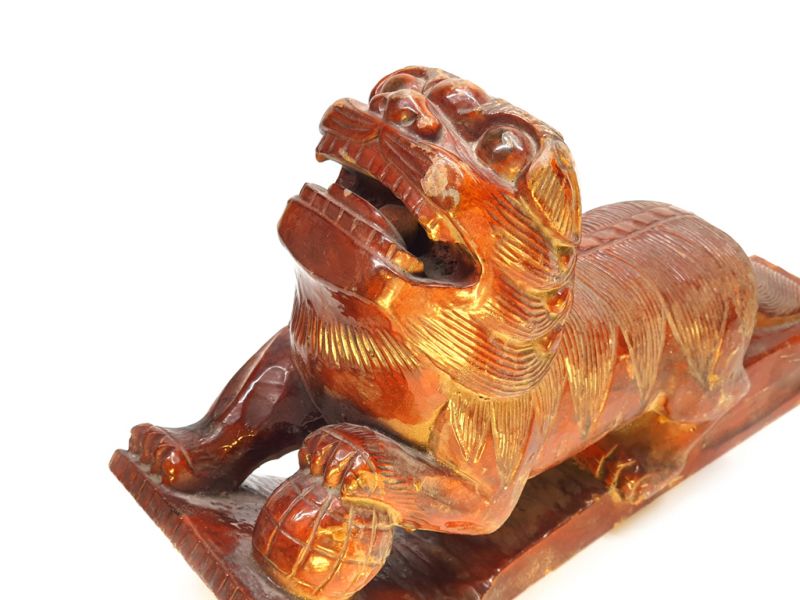 Antiguo Leones de Fu en madera - Lacado marrón 2