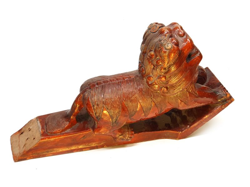 Antiguo Leones de Fu en madera - Lacado marrón 3