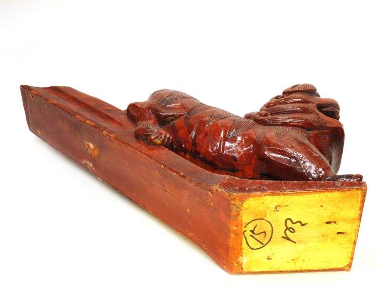 Antiguo Leones de Fu en madera - Lacado marrón 4