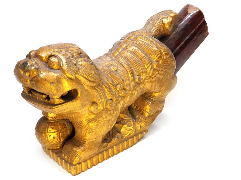 Antiguo Leones de Fu en madera - Templo chino antiguo 1