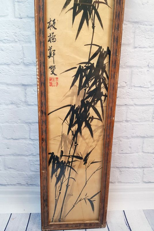 Antiguo marco de madera chino - Pintura - Bambú 2 3