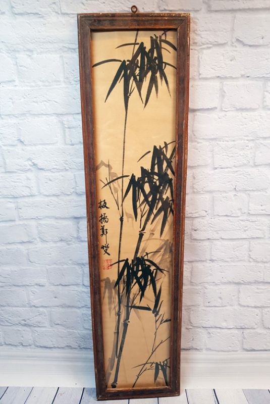 Antiguo marco de madera chino - Pintura - Bambú 3 1