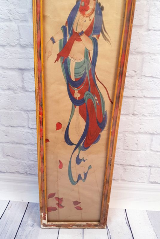 Antiguo marco de madera chino - Pintura - Diosa china 1 3