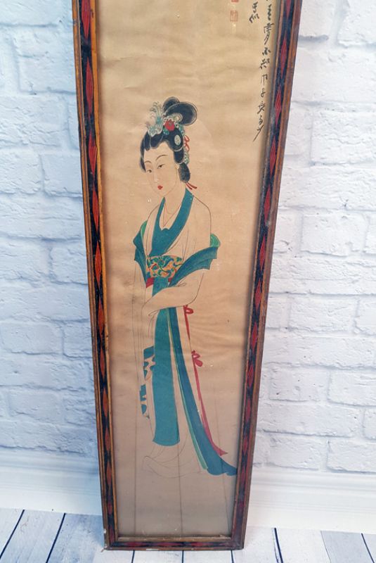 Antiguo marco de madera chino - Pintura - Diosa china 2 3