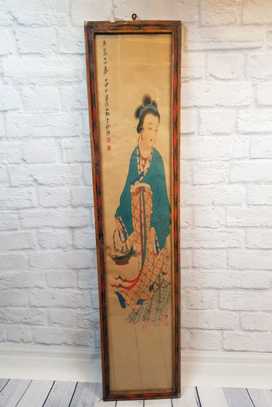 Antiguo marco de madera chino - Pintura - Diosa china 3 1