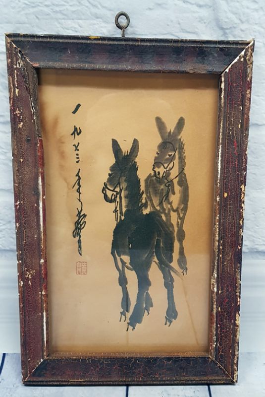 Antiguo marco de madera chino - Pintura - El burro chino 1