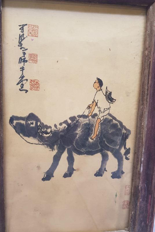 Antiguo marco de madera chino - Pintura - El hombre y el búfalo 2