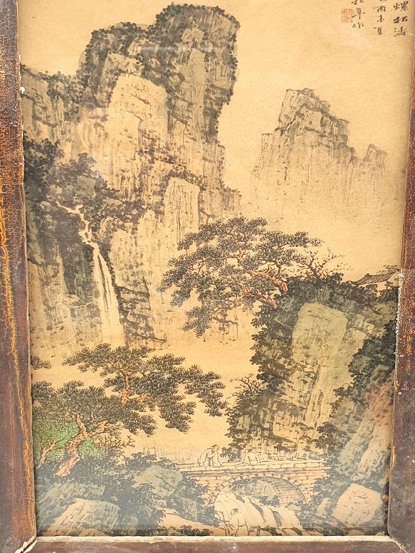Antiguo marco de madera chino - Pintura - El puente en la montaña 2