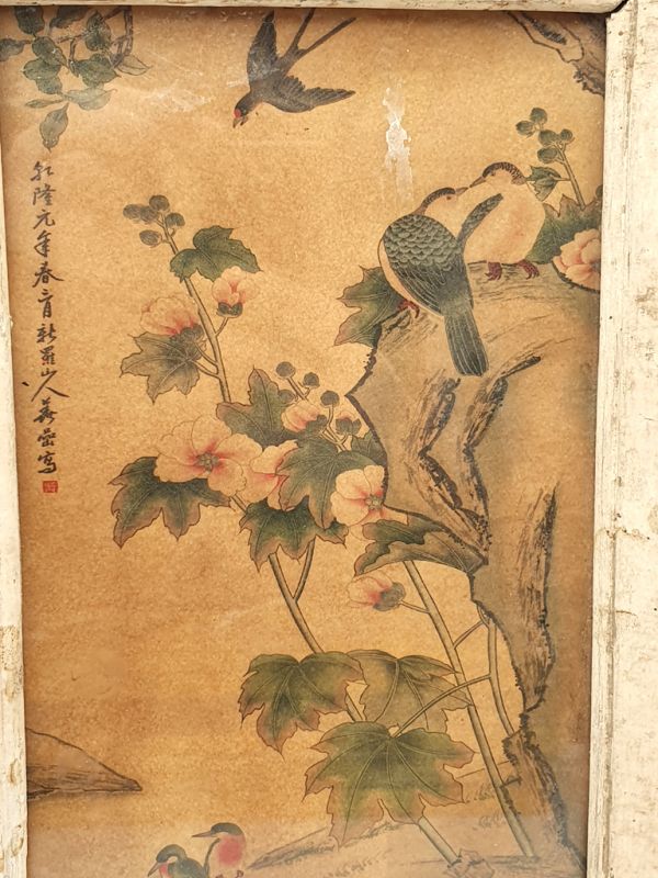 Antiguo marco de madera chino - Pintura - Pájaros 2