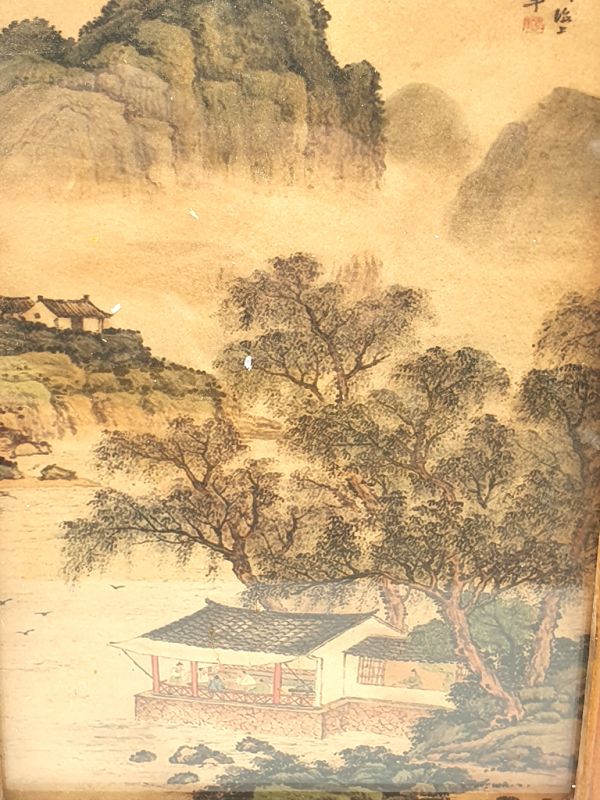Antiguo marco de madera chino - Pintura - The house by the lake 2