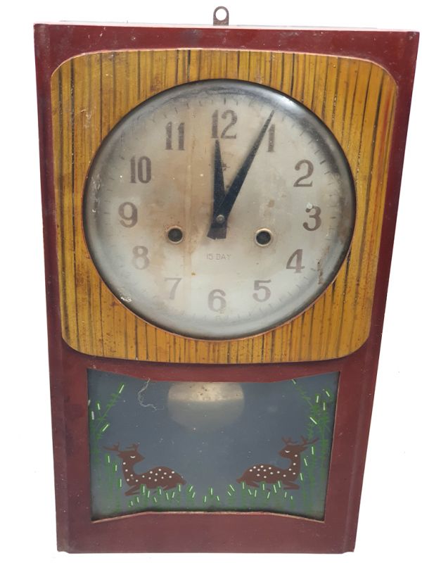 Antiguo reloj chino - péndulo chino - Polaris - 2 cervatillos en el bosque 1
