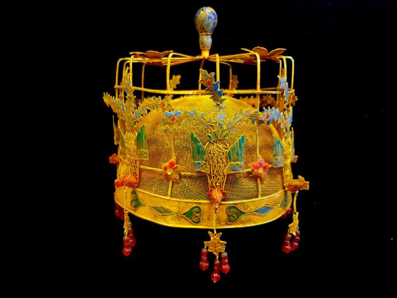 Antiguo Sombrero de teatro dorado - Emperador y Emperatriz - Corona de Fénix - Emperador de China 1