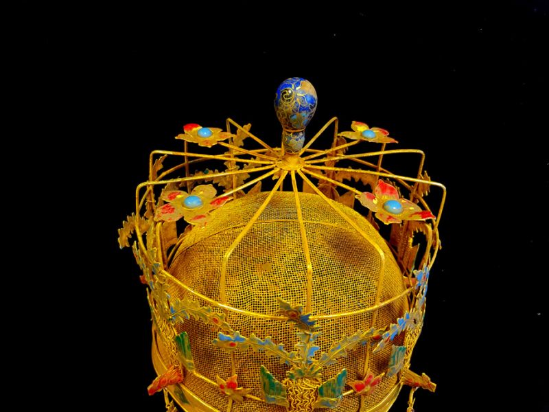 Antiguo Sombrero de teatro dorado - Emperador y Emperatriz - Corona de Fénix - Emperador de China 2