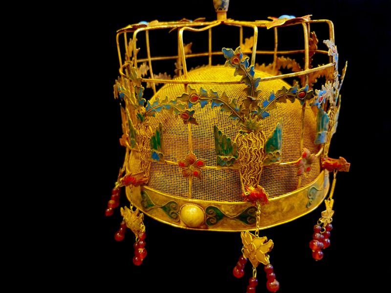 Antiguo Sombrero de teatro dorado - Emperador y Emperatriz - Corona de Fénix - Emperador de China 3