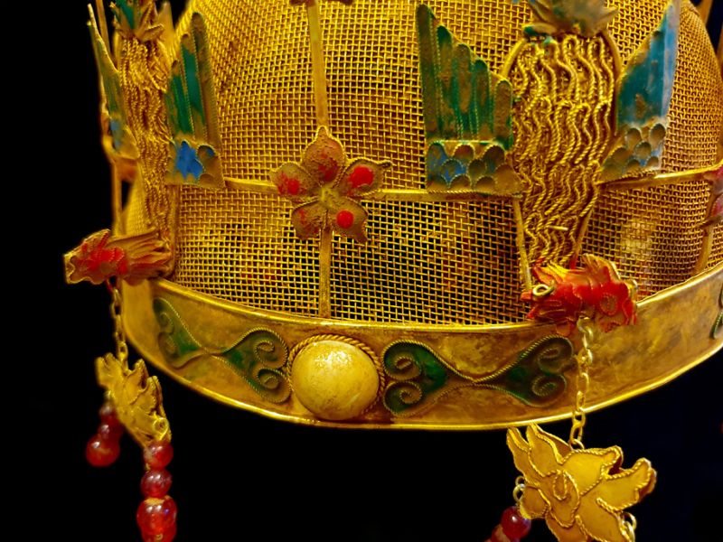 Antiguo Sombrero de teatro dorado - Emperador y Emperatriz - Corona de Fénix - Emperador de China 4