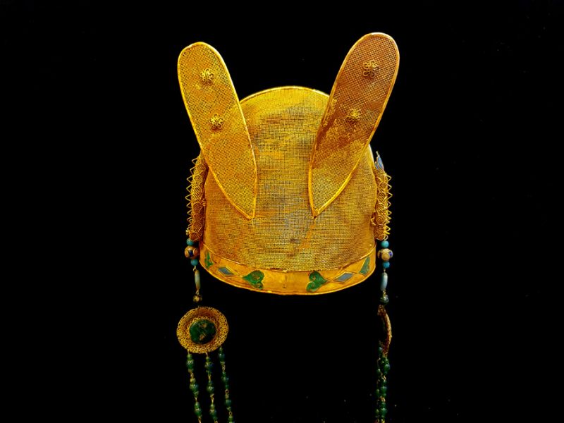 Antiguo Sombrero de teatro dorado - Emperador y Emperatriz - Doble Dragón - Esmeralda 4