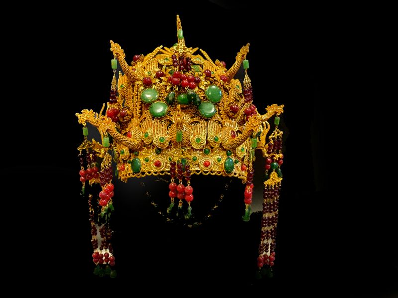 Antiguo Sombrero de teatro dorado - Emperador y Emperatriz - El Fénix Verde - Emperatriz Qing 1