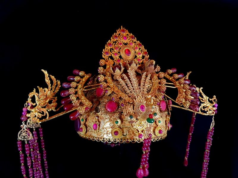 Antiguo Sombrero de teatro dorado - Emperador y Emperatriz - Emperatriz Qing - Ruby 2