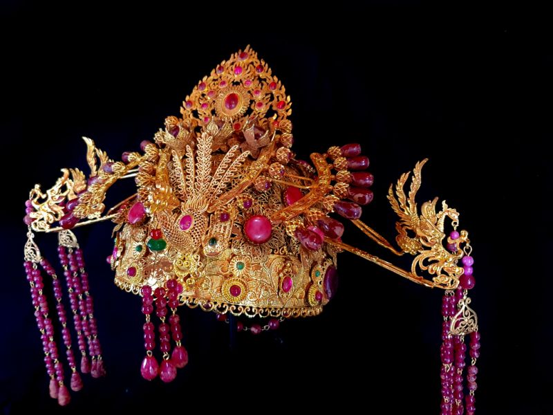Antiguo Sombrero de teatro dorado - Emperador y Emperatriz - Emperatriz Qing - Ruby 3